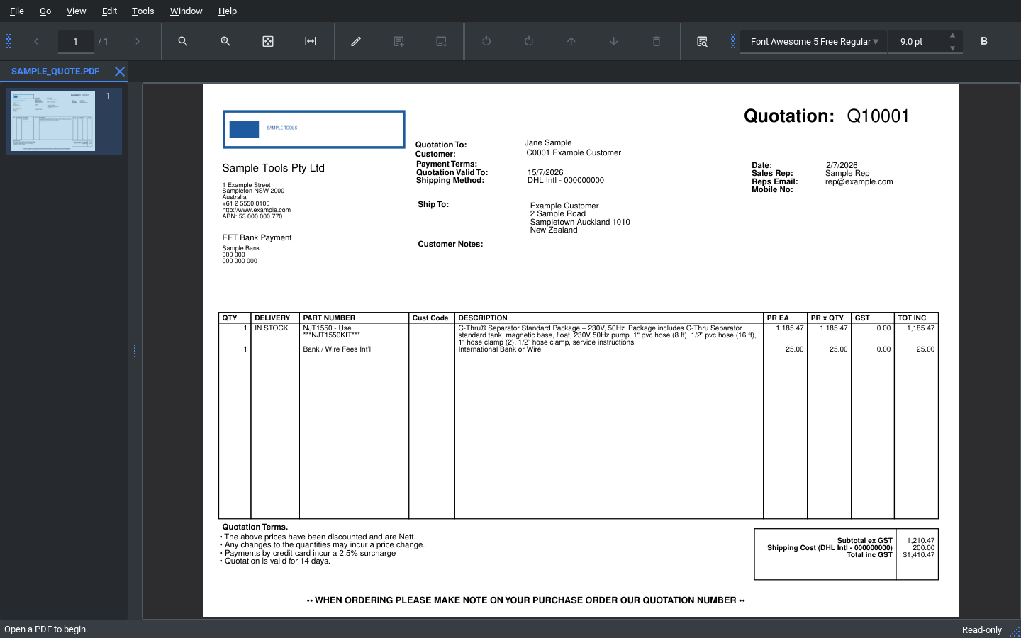 PDF Editor viewing a PDF document on Windows in dark theme